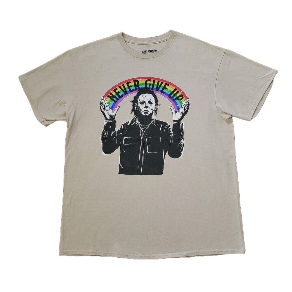Halloween Michael Myers Never Give Up Sz Large 100% Cotton T-Shirt Funny Horror